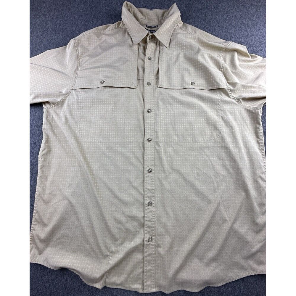 Solaris Shirt Mens 3XT Tan Checked Button Up Short Sleeve‎ Vented Pockets Hiking